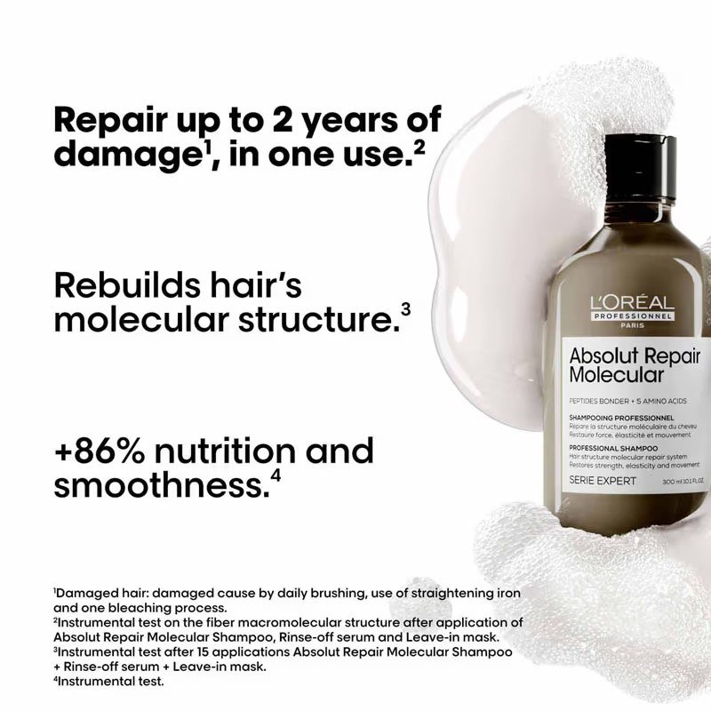L'Oreal Professionnel Absolut Repair Molecular Sulfate-Free Deep Repair Shampoo For Very Damaged Hair - Image 2
